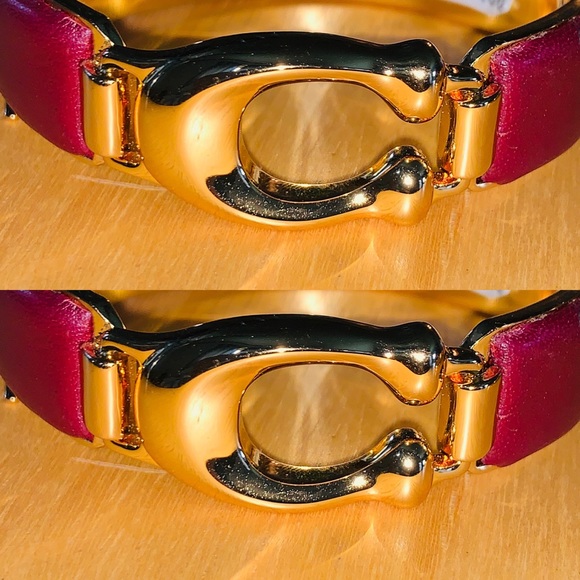 Leather and Gold Coach Cuff Bracelet - Picture 2 of 7